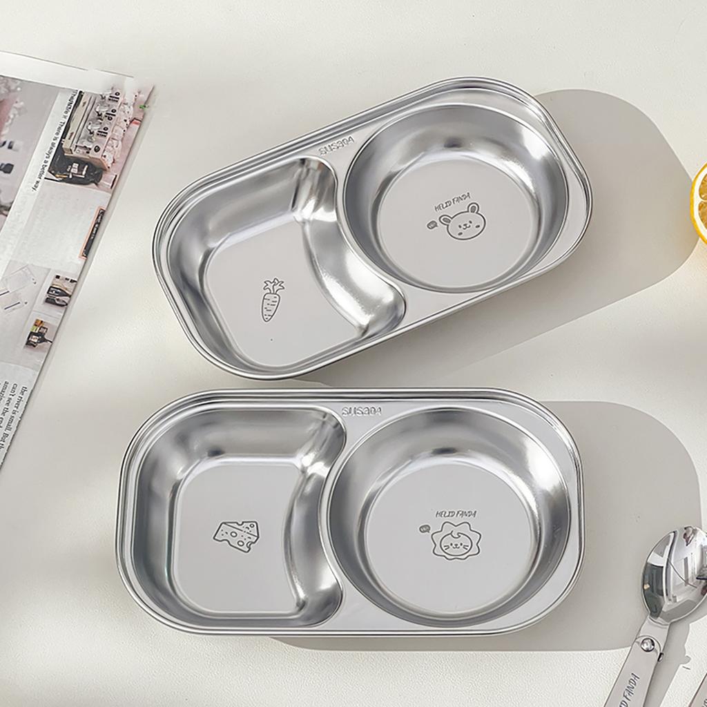 Mini Cute Children Dinner Plate 304 Stainless Steel Divided Food Plates Dishes Fruit Salad Plates Kitchen Tableware