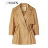PORTS Women's Khaki Brown Short Trench Coat