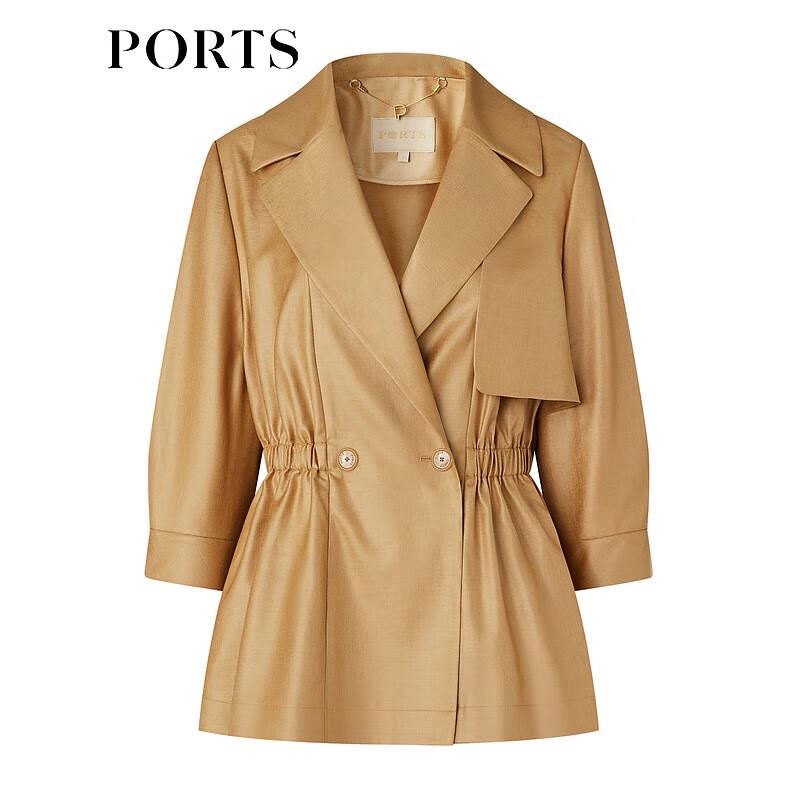 PORTS Women's Khaki Brown Short Trench Coat