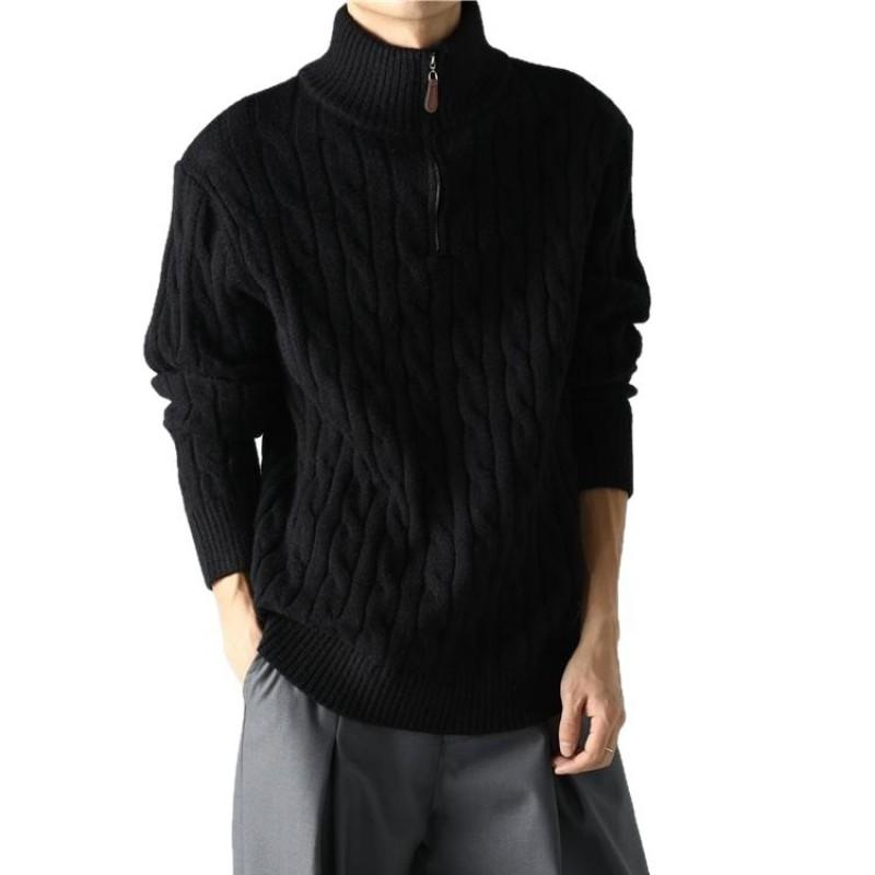 Vintage Knitted Sweater Half Zip Twist Warm Couple Top Teens