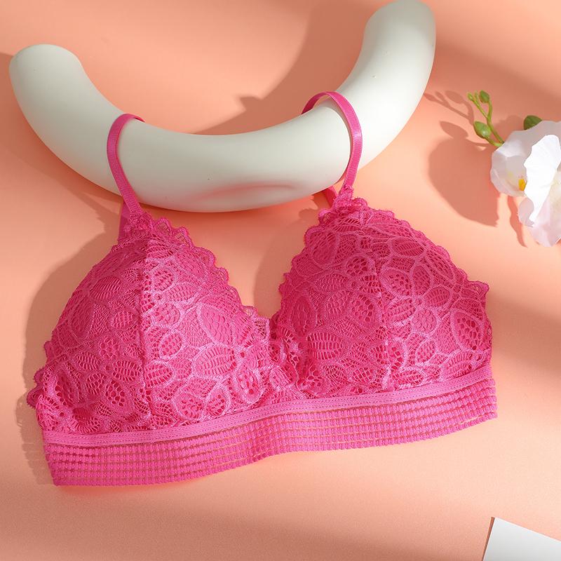 

1 шт. Кружевной треугольный бюстгальтер на бретелях для девочки, тонкая чашка без косточек, сексуальный, с красивой спиной, дышащий бюстгальтер, съемные нагрудные подушечки L ярко-розовый