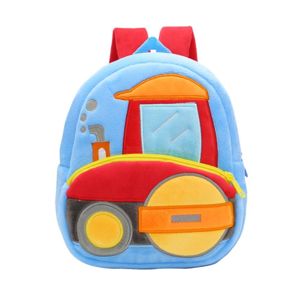 Plush Cartoon Excavator Backpack 2-4 Years Old Kids Small School Bag Kids Engineering Backpack