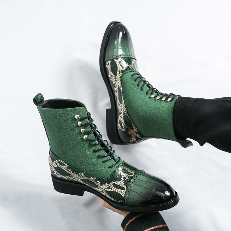 202546 large size autumn and winter new leather boots fashionable men's high-top shoes trendy British style pointed short boots