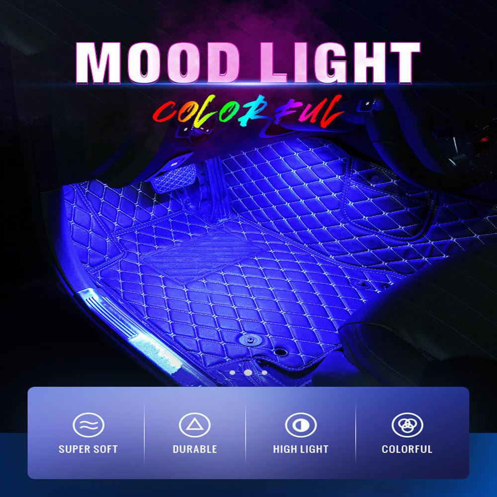 12V 3W RGB LED Light Bar Car Interior Floor Decor Atmosphere Strip Lamp w/Remote