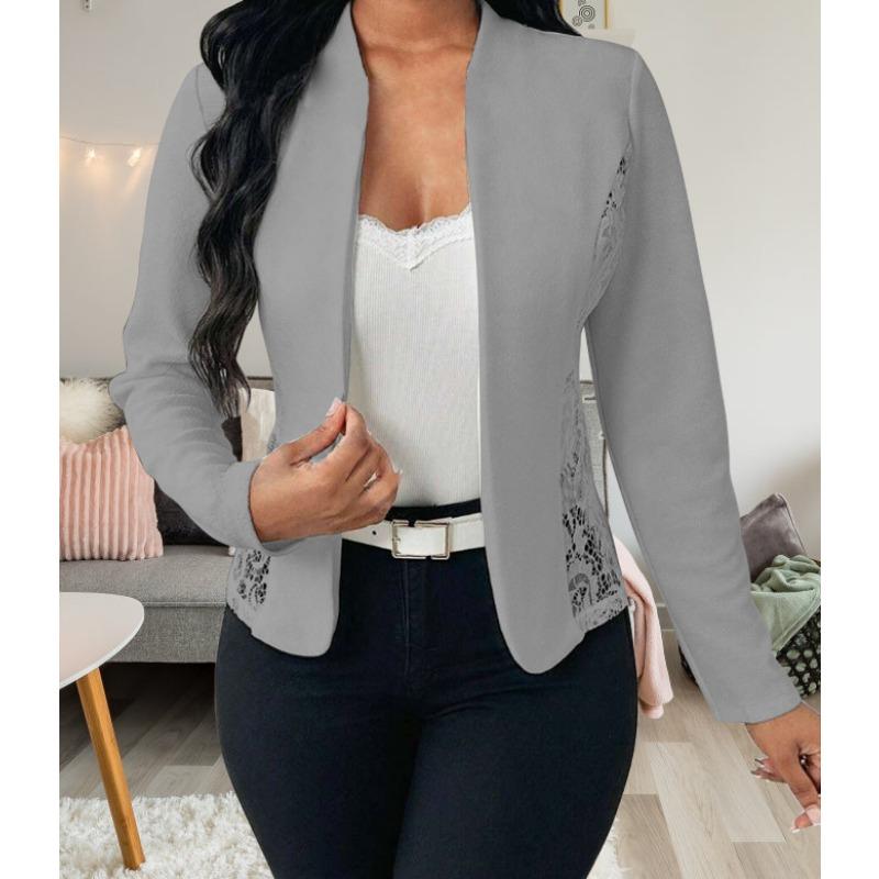 Women S Elegant Lace Splicing Slim Fit Long Sleeve Blazer Cardigan