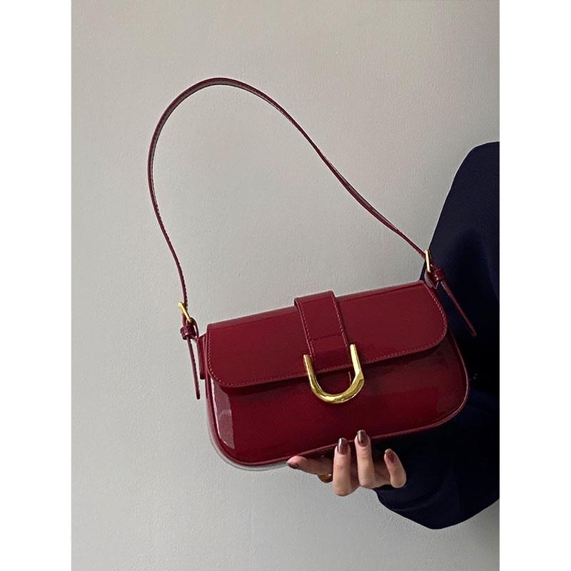 Retro Wino Czerwony Lakierowana Skóra Podpachowa Mała Kwadratowa Torebka Wysokiej Jakości Modna Tekstura Błyszcząca Torba na Ramię Damska Nowa Torba Crossbody