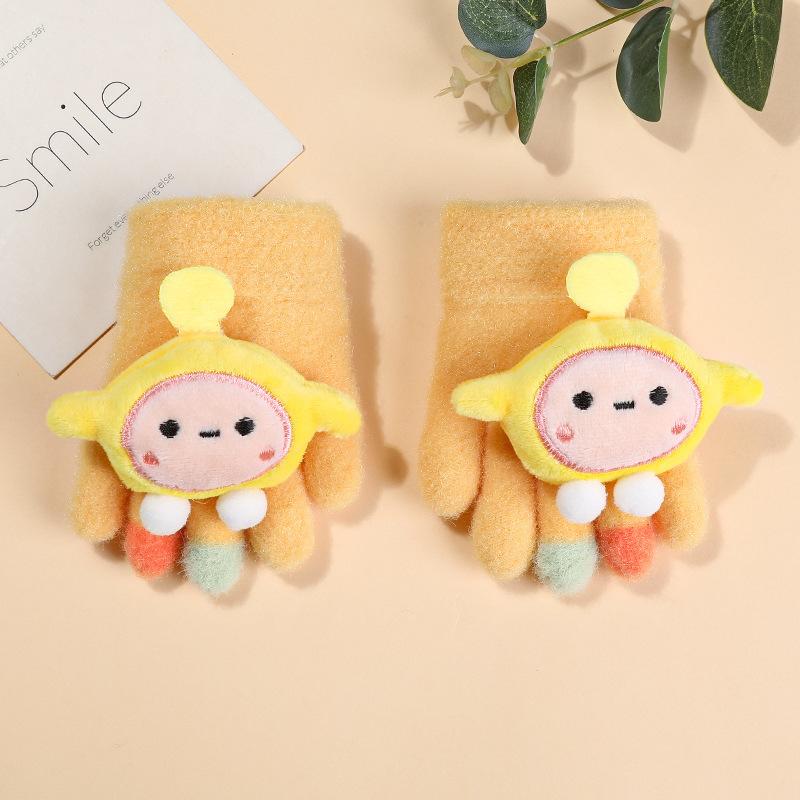 Children's Gloves Medium and Small Children's Winter Warm Cute Velvet-year-old Cold-proof Five-finger Infant Cartoon Cover