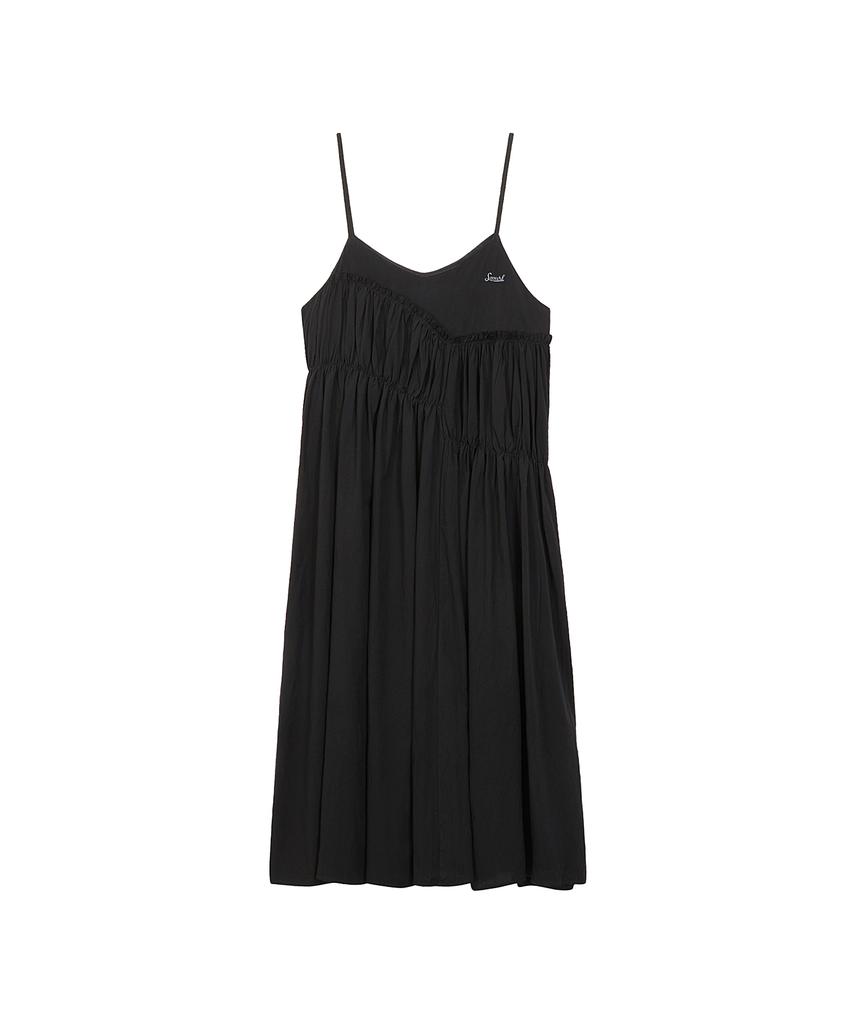Canvas Smurf Diagonal Shirred Sleeveless Long Dress (3 Colors)
