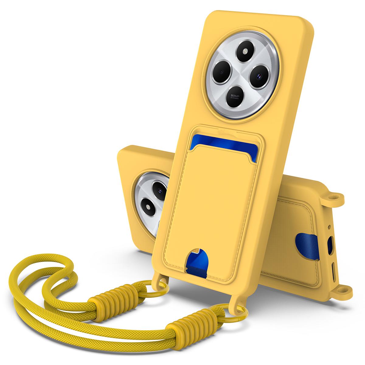 

Liquid Silicone Case For Xiaomi Redmi 14C 4G/14R 5G/A3 Pro 4G/A4 5G/Poco C75 4G/5G/Poco M7 5G Phone Back Cover with Short Strap Yellow