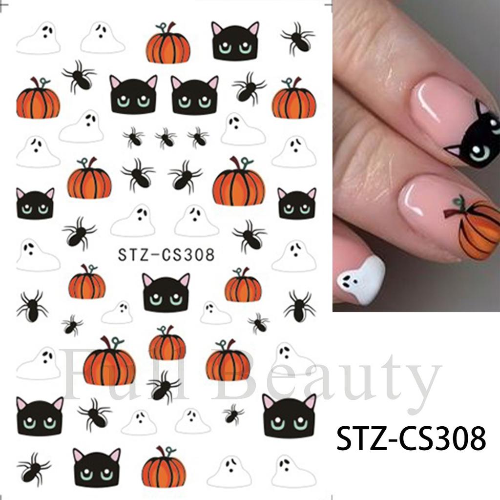 New Nail Art Stickers Halloween Cartoon Scar Pumpkin Bat Spider Web Adhesive Nail Sticker