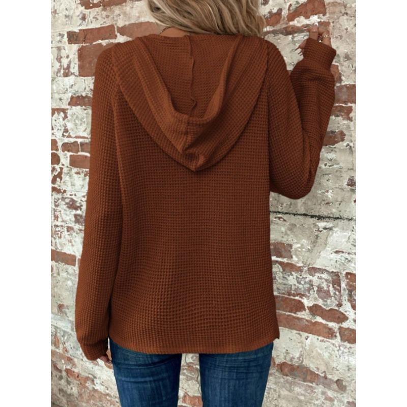 Women S Loose Long Sleeve Solid Color Hooded Button Sweatshirt