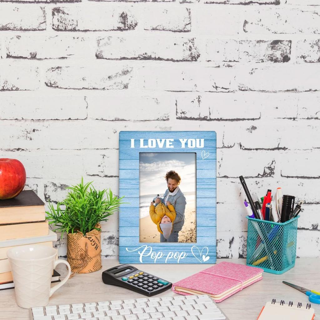 Pop Pop Gifts, I Love You PopPop Photos Frames, Holds 4 X 6 Inch Photo, Farmhouse Wooden Picture Frame Gifts, Father's Day Gift for Grandpa, Grandpa