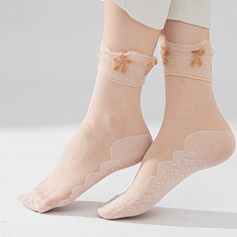 10 Pairs of Women's Summer Thin Floral Lace Cotton Bottom Loose Mouth Breathable Non Slip Socks