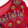 Embroidery Flower Spring Women Blouse Vintage Ethnic Lantern Long Sleeved Oneck Loose Cotton Linen Shirt Casual Top D5082