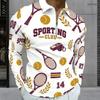 Men s Plus Size White Printed Long Sleeve Quarter Zip Collared Polo Shirt