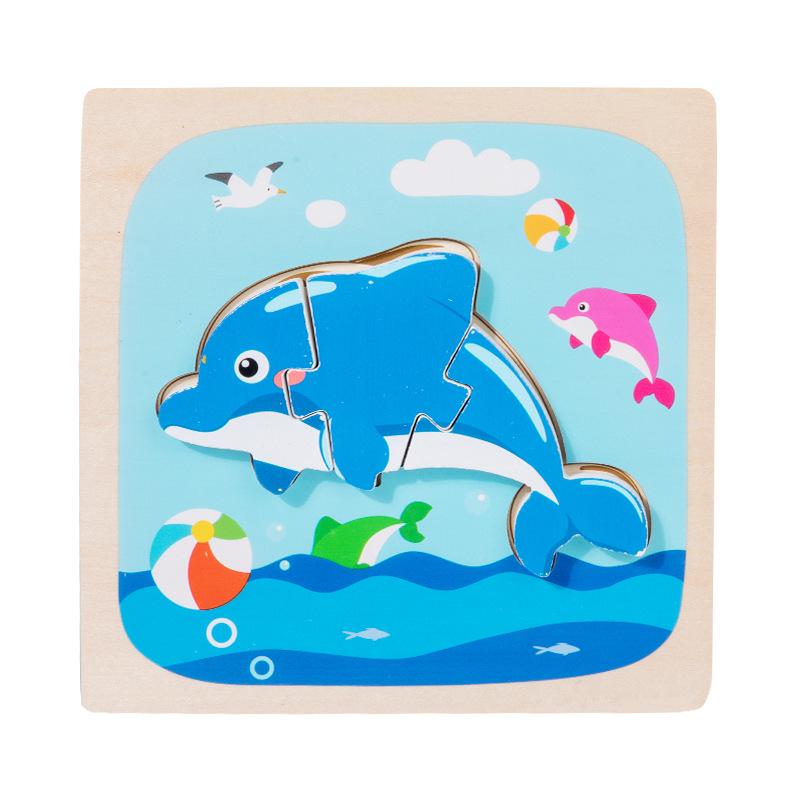 Children's Wooden 3D Animal Puzzle Board for Early Education