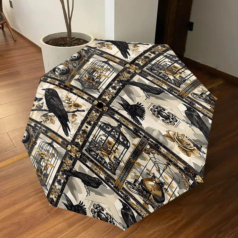 1PC Crows, Gothic Umbrella-8-Rib Reinforced, Automatic Open, Lightweight & Durable, Cute Fashion Accessory for Outdoor-T330