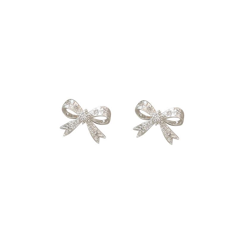 Korean Sweet Zircon Bow Stud Earrings - Elegant, Versatile Fashion Jewelry