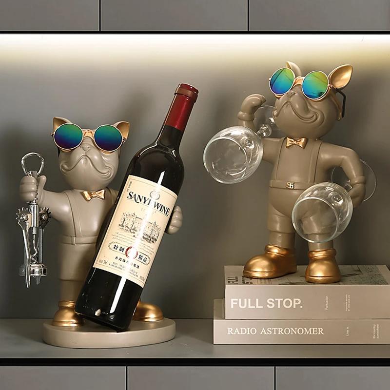Home Decor French Bulldog Wine Rack Decoration Wine Holder Dog Butler Bottle Seat Design Statue Table Resin Decoration Sculpture