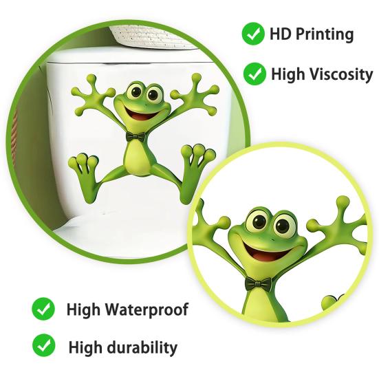 Toilet Lid Stickers, Cartoon Frog Design,Waterproof Bathroom Wall Decal, Removable Wall Stickers for Toilet Tank And Ceramic Tile