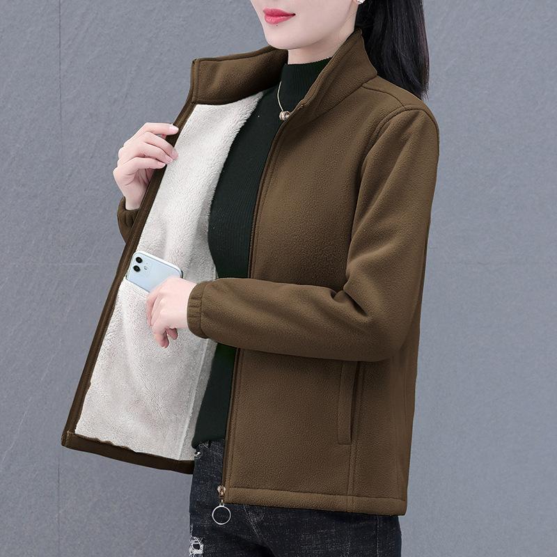 Warm Fleece Casual Stand Up Collar Sports Jacket for Women's Spring and Autumn Short Jacket