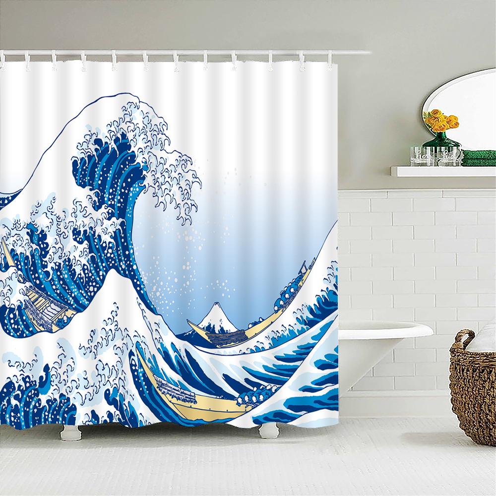 Japanse Douchegordijn 3D Inkttekening Badkamer Gordijn Waterdicht Met Haken 180*240Cm Douchegordijn Polyester Stof