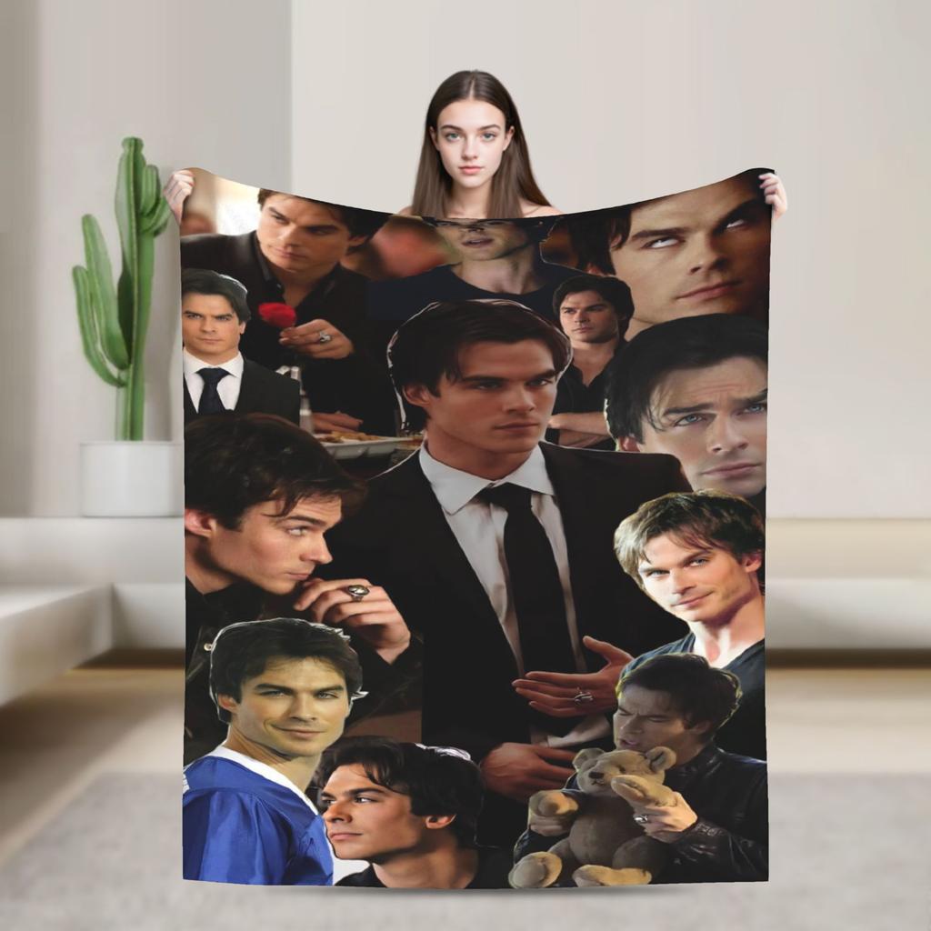 The Vampire Diaries Damon Salvatore Serie TV Coperta Decorativa in Flanella Plaid per Arredamento Casa Calda Morbida Copriletto Regalo