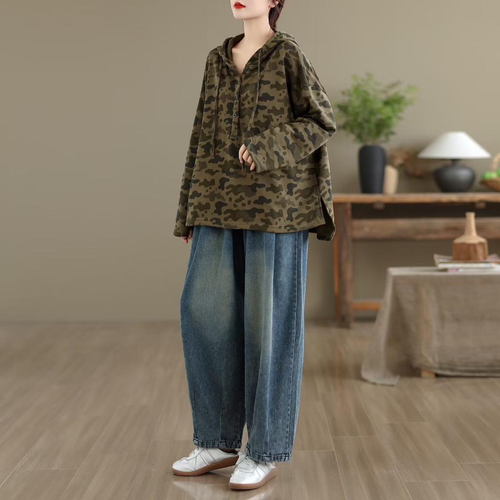 Dimanaf Nuevo 2025 Sudaderas y sudaderas de camuflaje de algodón para mujer Estampado Manga larga Otoño Tops básicos Camiseta Nuevo Jersey