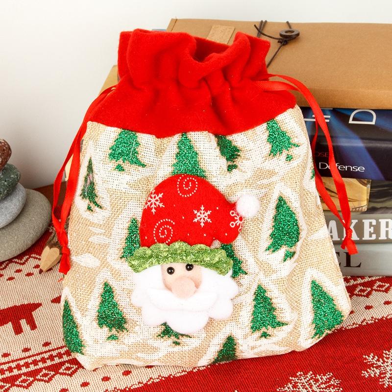 Christmas Gift Bag New Linen Cartoon Christmas Candy Bag Handbag Santa Claus Gift Bag