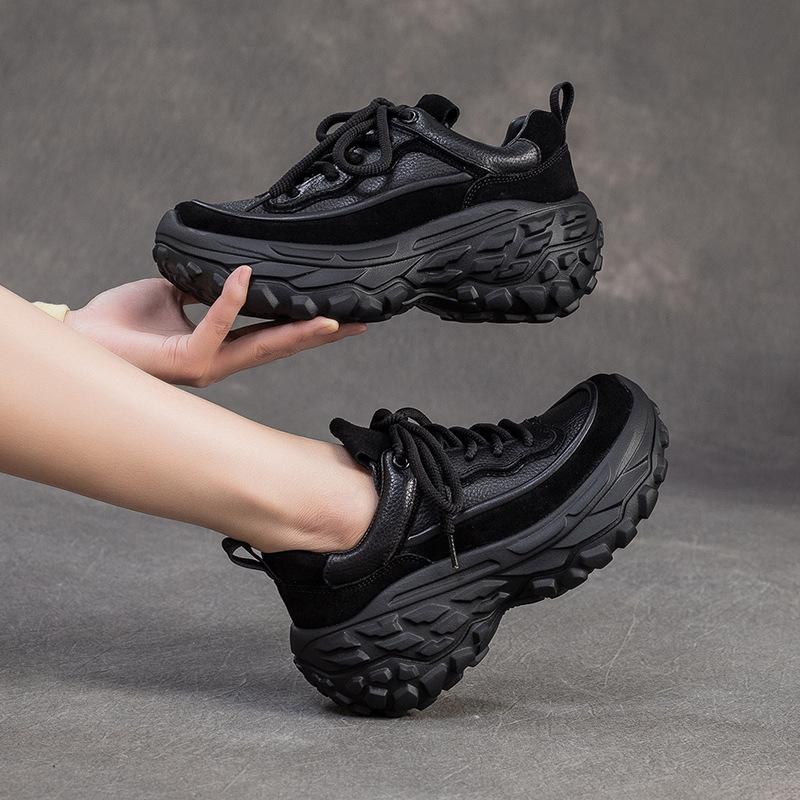 Fashion GKTINOO Spring Autumn Casual Outdoor Sports Lace Up  Genuine Leather Sneakers Mixed Colors Thick soled Women's Shoes