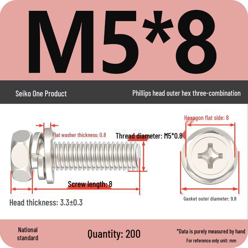 Hexagon Head Combination Screw Bolt Set with Washer and Spring Washer
