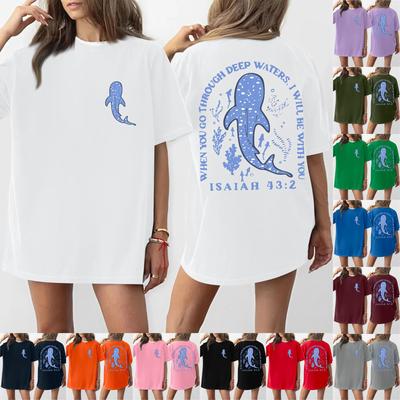 Γυναικείο Κοντομάνικο T-shirt Τοπ με Στρογγυλή Λαιμόκοψη και Σχέδιο