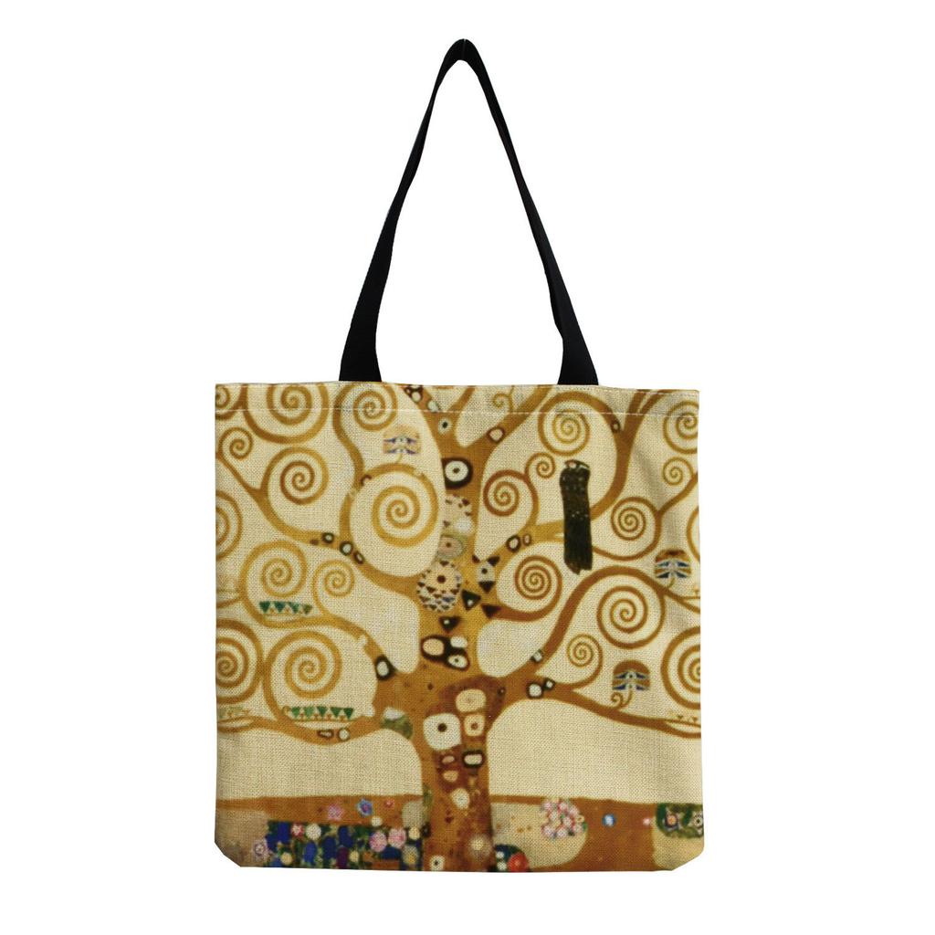 Women Vintage Linen Tote Bag - Large Capacity Print Shoulder Handbag for Casual & Grocery Shopping KTB