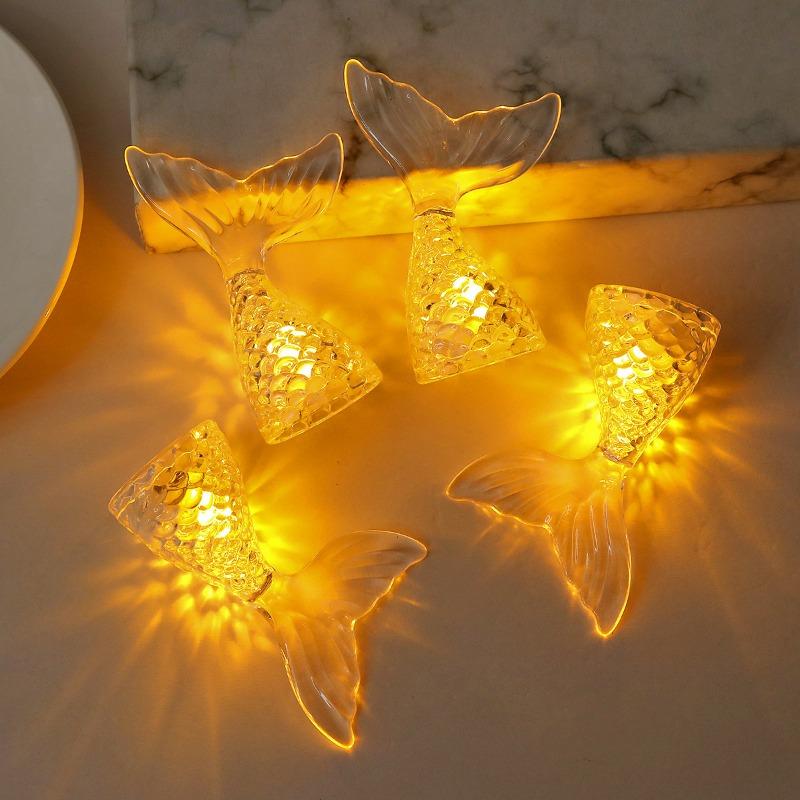 Electronic Candle Lamp Glowing Mermaid TailNight Light Desktop Ornament Micro Mini Decoration