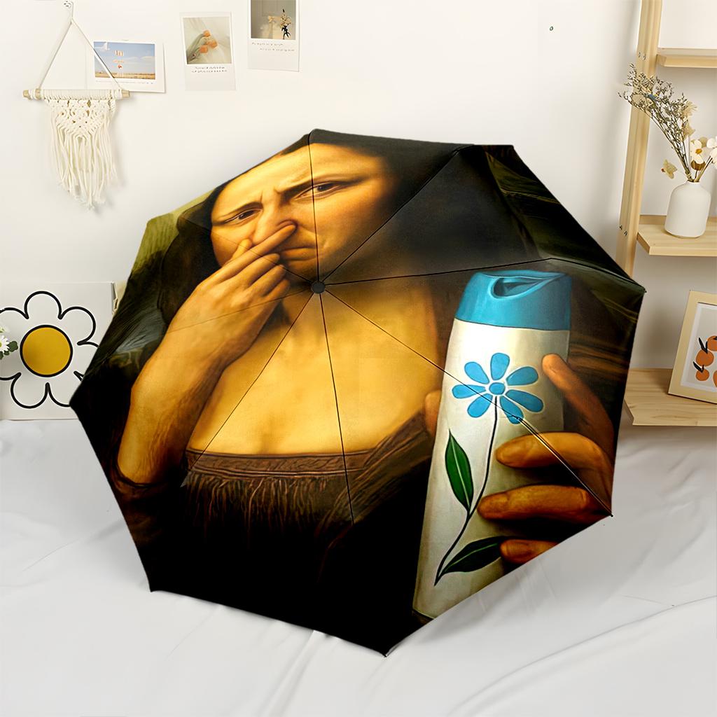 Mona Lisa's Secret Spray Outdoor Automatic Umbrella Compact 8-Rib Design Lightweight for Women/Men Fashion Lovers Perfect Gift for Friends & Family