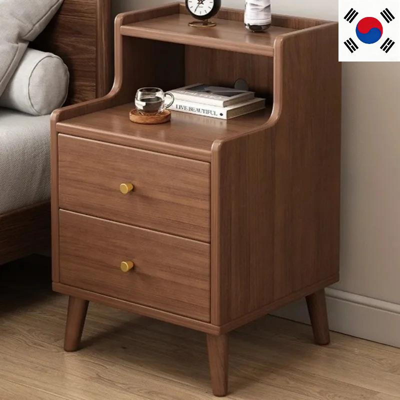 Moderner Nachttisch im neuen chinesischen Stil - Schmaler Nachttisch aus Massivholz mit Schublade, Minimalistische Schlafzimmermöbel
