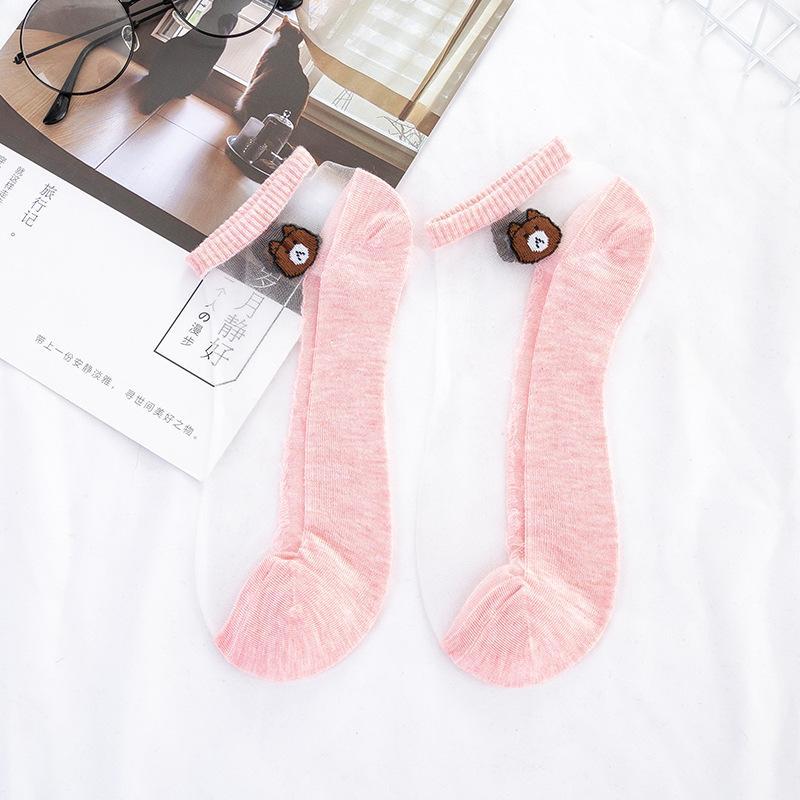1Pair Of Transparent Lace Crystal Socks Breathable Ultra-thin Ankle Socks Summer Girl Stretch Socks