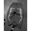 Casual Herenbroek met Rechte Pijp en Donkere Vleugelprint, Modieuze en Casual Outdoor Sport Straatstijl