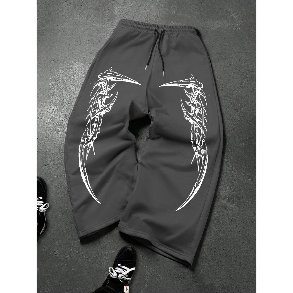 Casual Herenbroek met Rechte Pijp en Donkere Vleugelprint, Modieuze en Casual Outdoor Sport Straatstijl