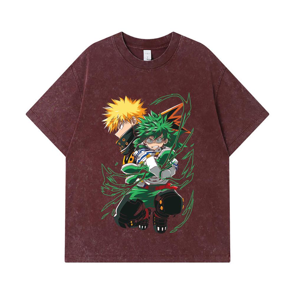 275 GSM Washed T-shirts 100% Cotton My Hero Academia V21 Print Unisex Heavy Cotton T Shirt