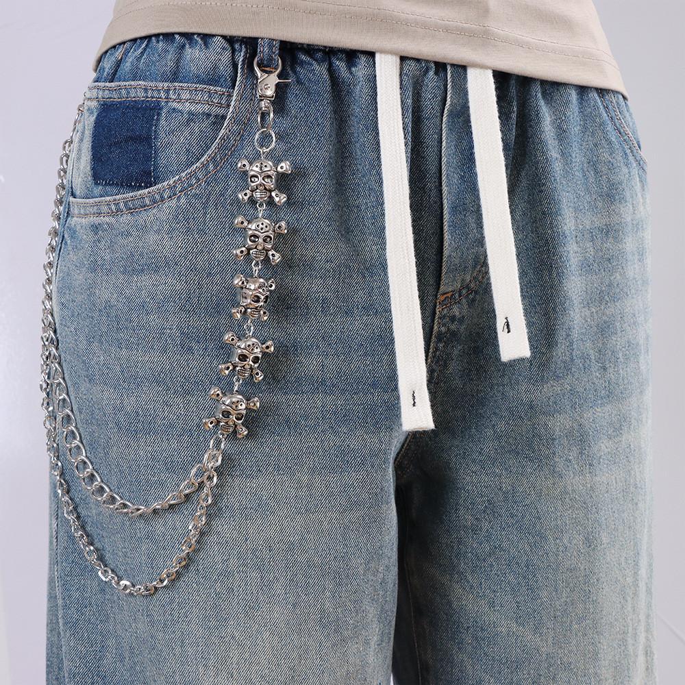 Gothic Skull Belt Chain Metal Hip Hop Double Layer Waist Accessory For Men Women