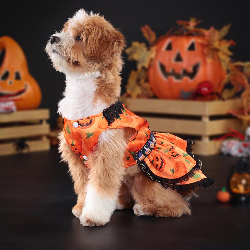 Halloween Dog Costume Funny Dog Dress Pumpkin Pattern Pet Lace Skirt Chihuahua Pug Bichon Puppy Festival Supplies Dog Clothes