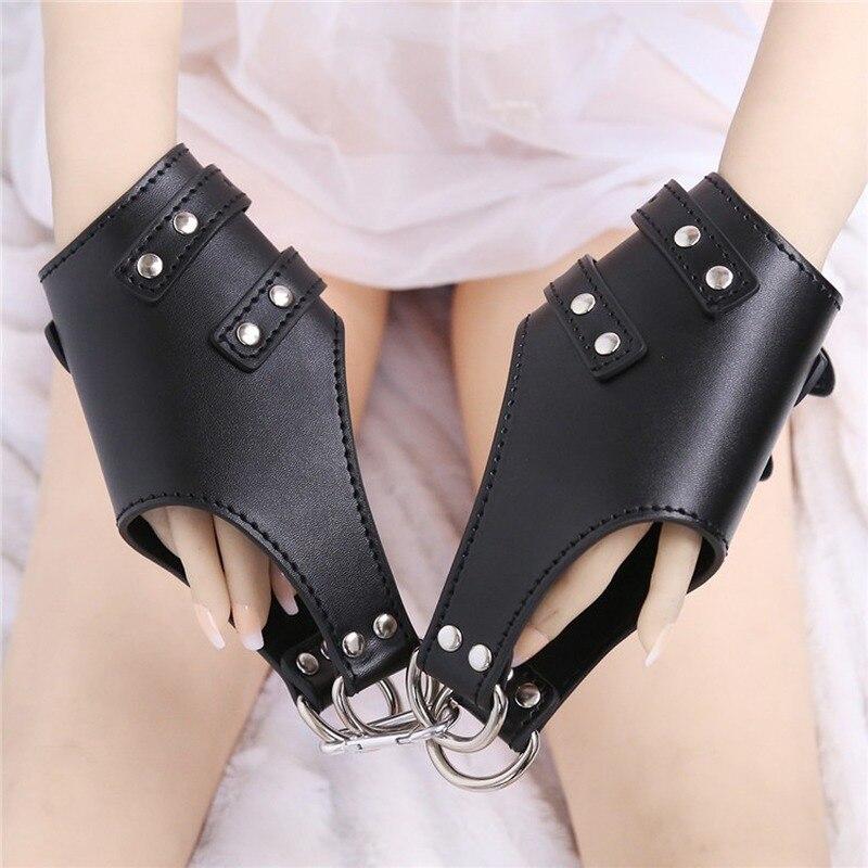 Adult Sex Toys Black Leather Hanging Door Handcuffs Bound Discipline  BDSM Torture Bondage Restraint Chastity