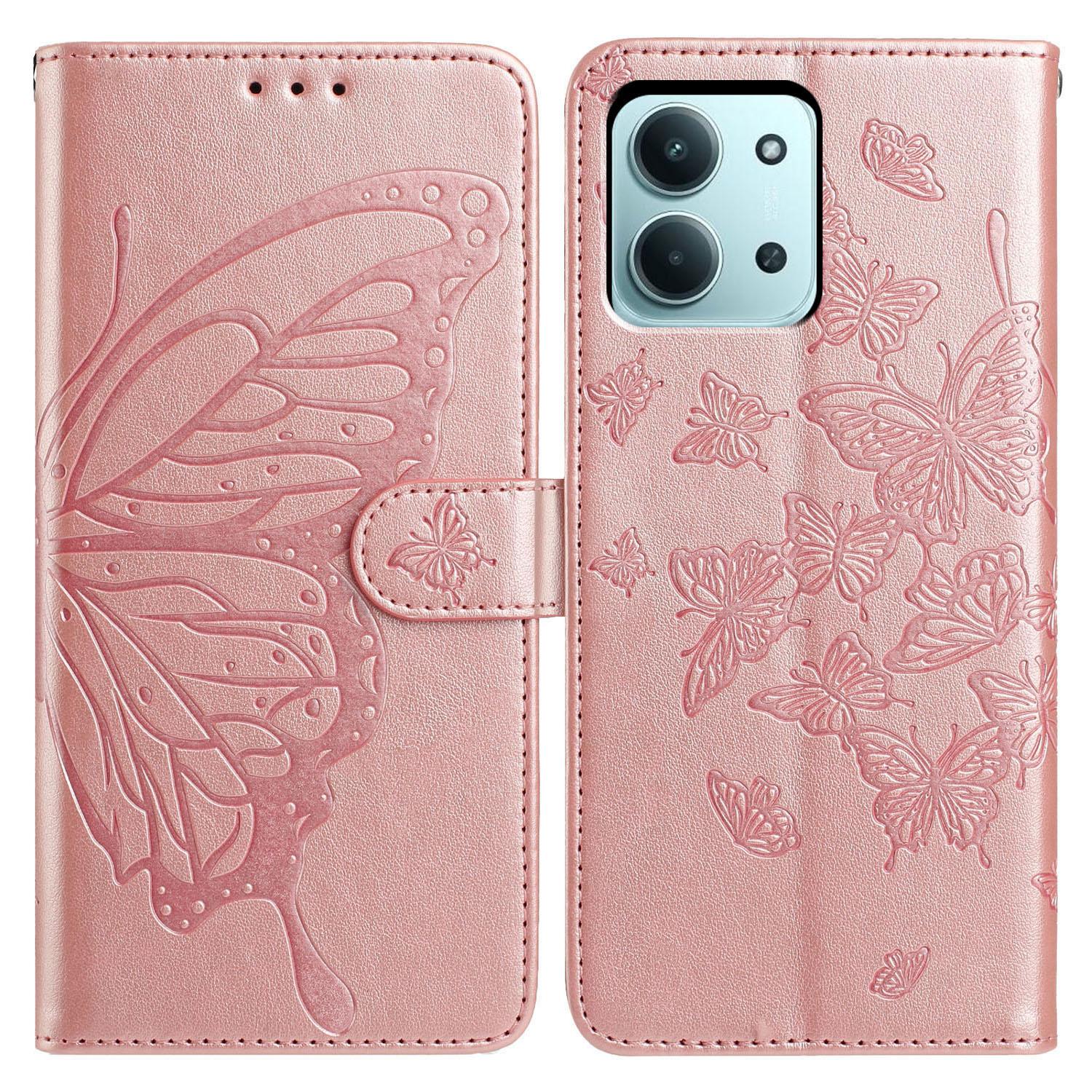 

Для Xiaomi Redmi 15C 4G (171мм) Чохол-книжка з тисненням метелика, гаманець-підставка, фліп-чохол з ПУ шкіри для телефону зі шнурком Rose Gold