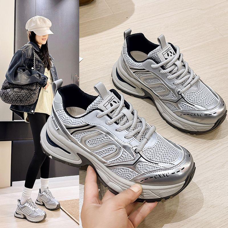 European station sports shoes women's spring 2025 new popular retro versatile small thick-soled lightweight dad shoes