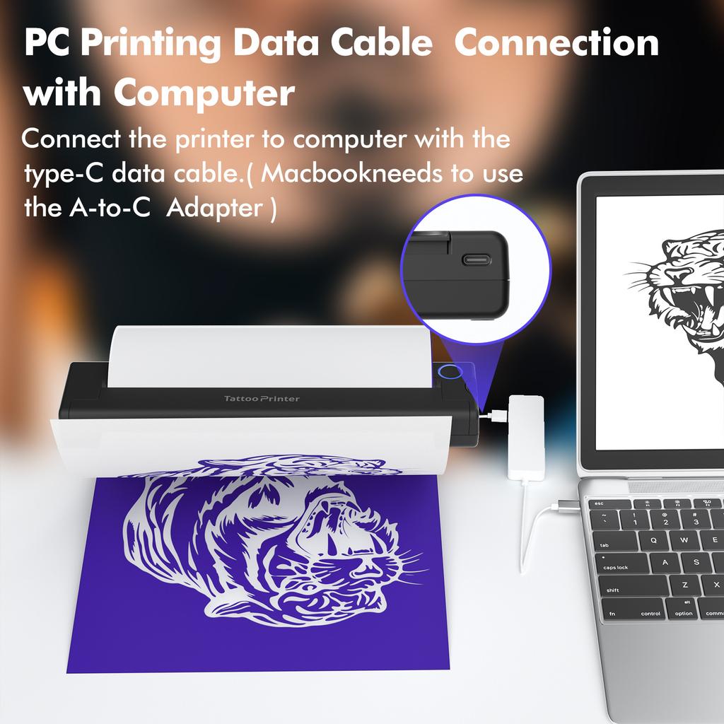 Tattoo Thermal Printer Thermal Inkless Portable A4 Bluetooth Wireless USB