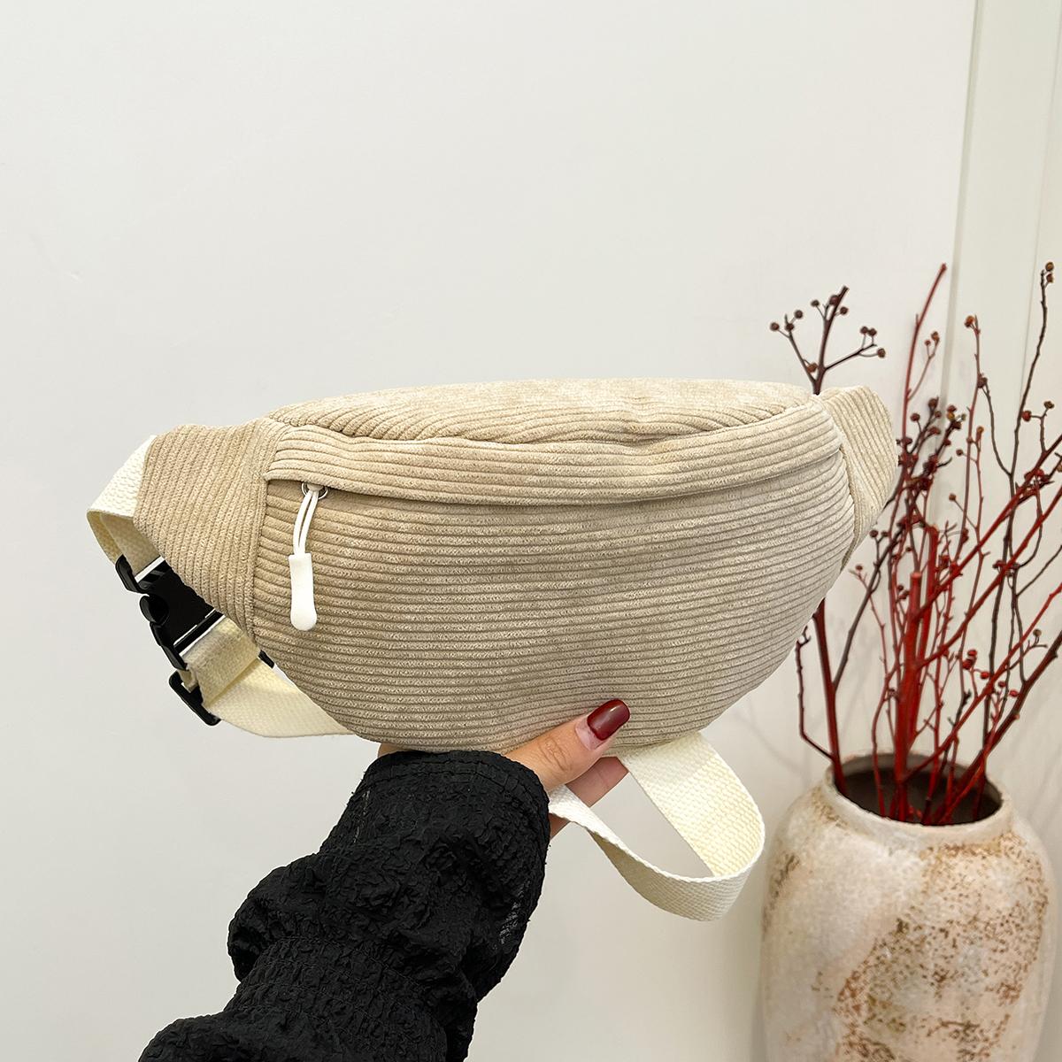 Casual Corduroy Heuptasjes voor Dames Mode Fanny Pack Vrouwen Banaan Taille Tas Heuptas Schouder Crossbody Borsttas Zak beige