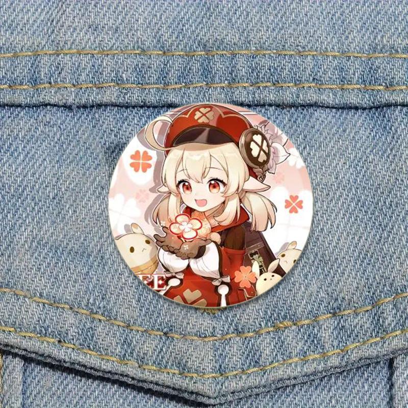 32/44/58mm Klee Pin Round Cartoon Funny Snap-in Brooche for Backpack Cothes Accessorie Anime Genshin Impact Collection Badge Hat Decoration
