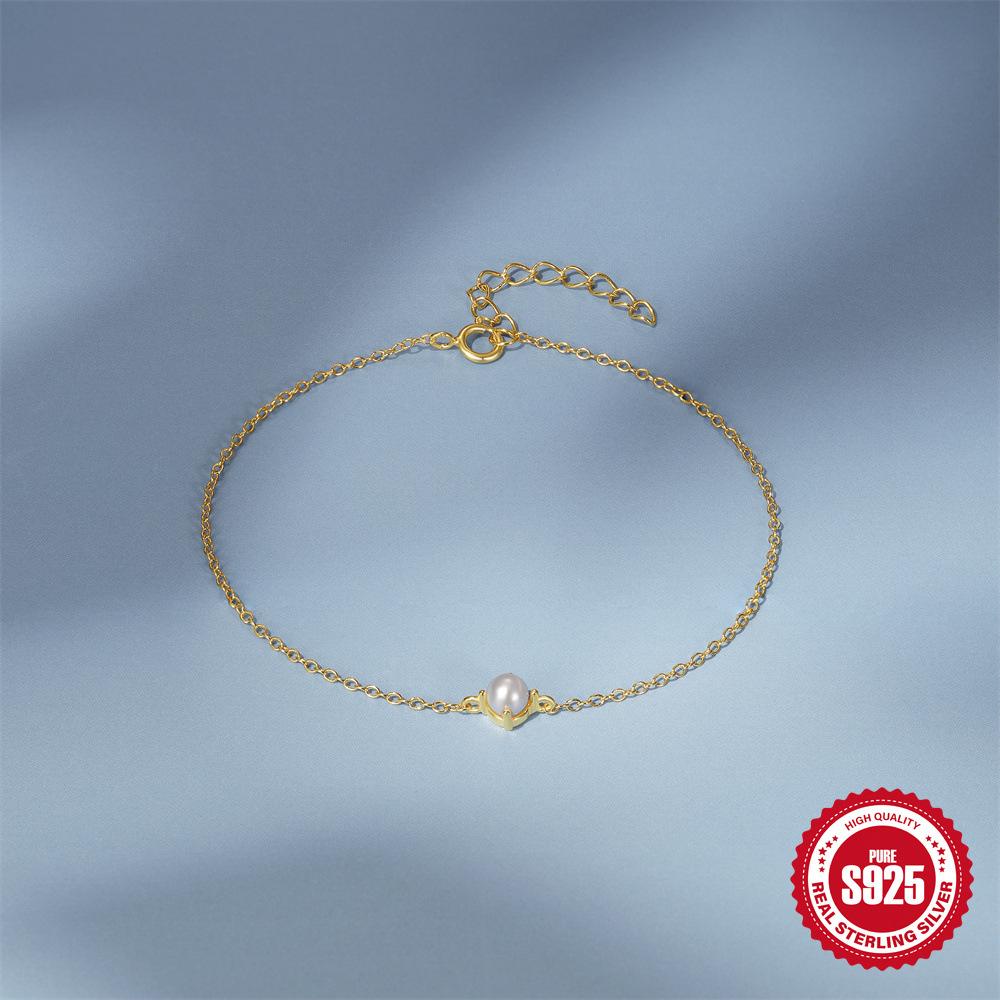 Fashion S925 Sterling Silver Simple Classic Daily Wear Bead Pearl Women Bracelet