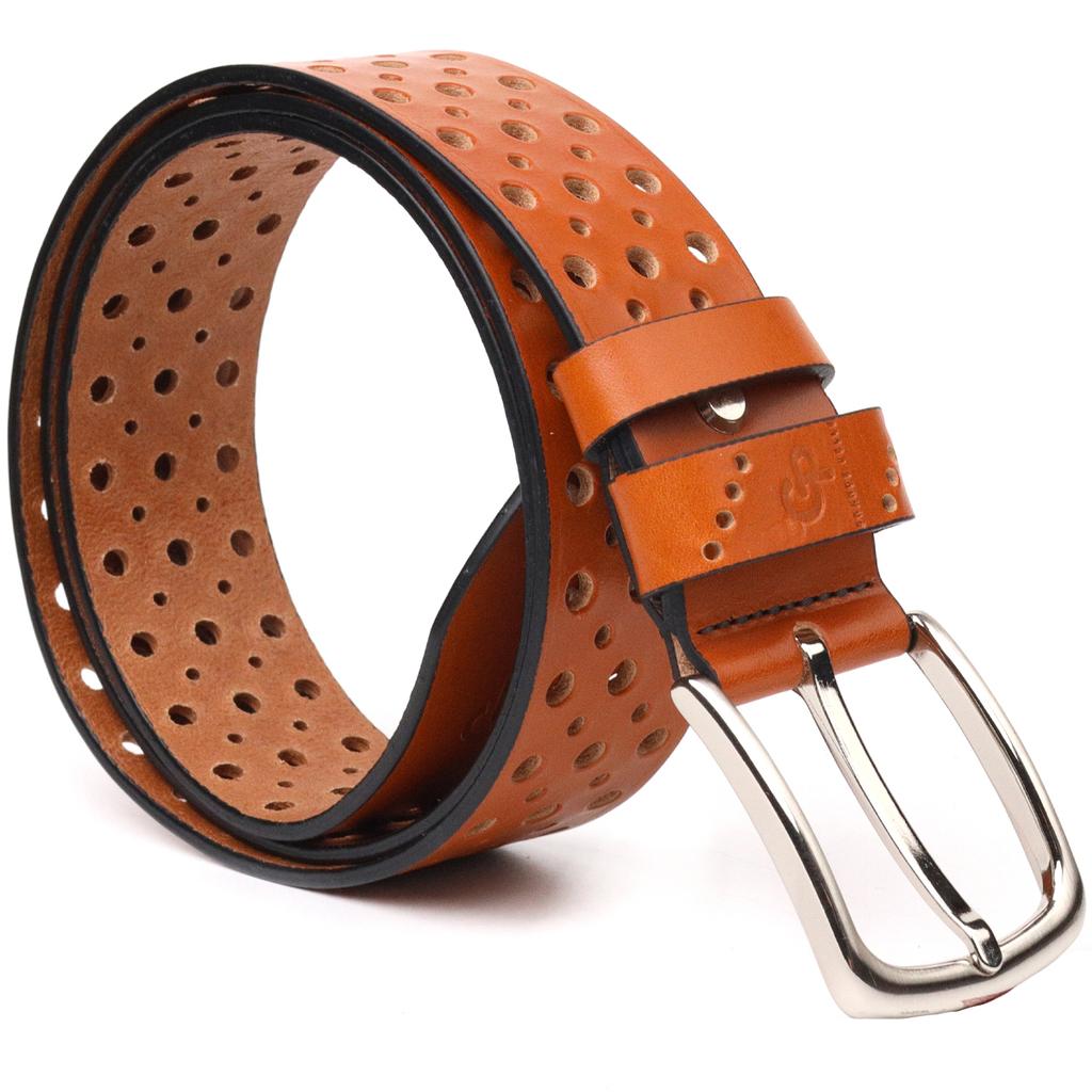 Intéressante ceinture unisexe avec perforations en cuir véritable GRANDE PELLE Ceinture en cuir 21474 Rouge